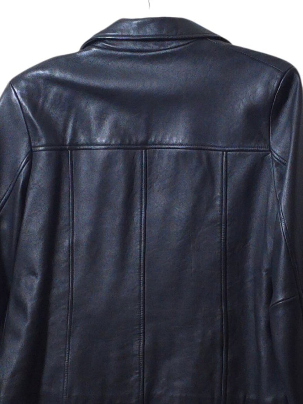 Vintage 100% Leather Black Jacket Women’s Button Front Y2K Minimalist Coat - Picture 8 of 13